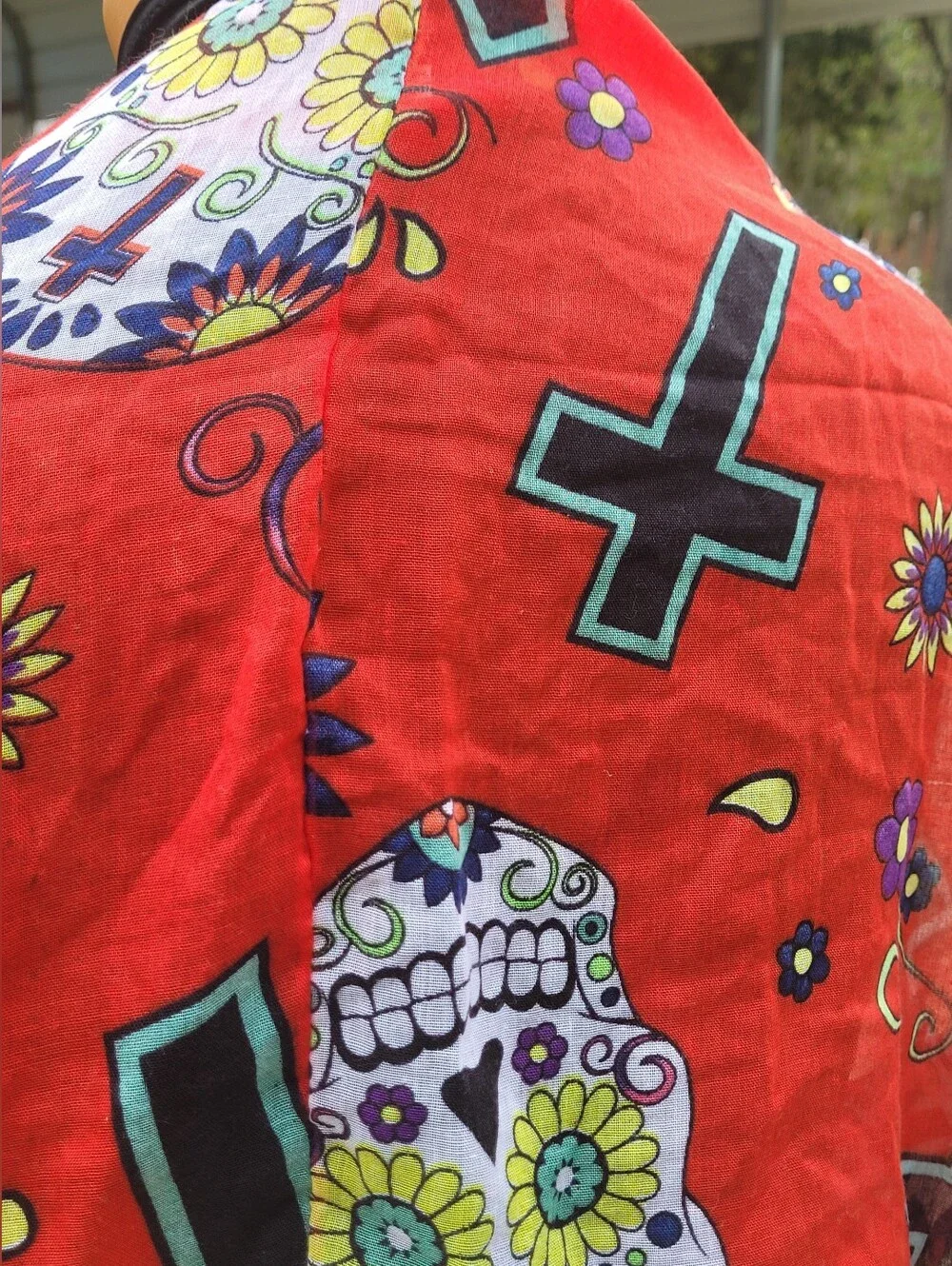 Day Of The Dead ~ Sugar Skull ~ Boho Red Infinity Scarf ❤️ GORGEOUS!!!